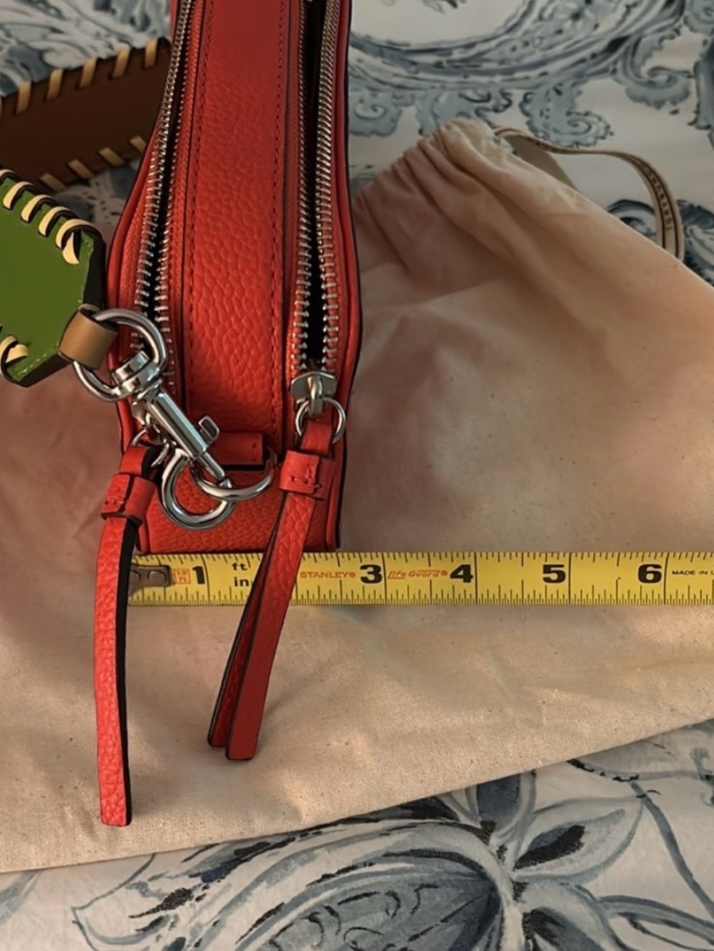 Tory Burch Poppy Red Leather Crossbody with Green Braided Strap - Picture 7 of 10